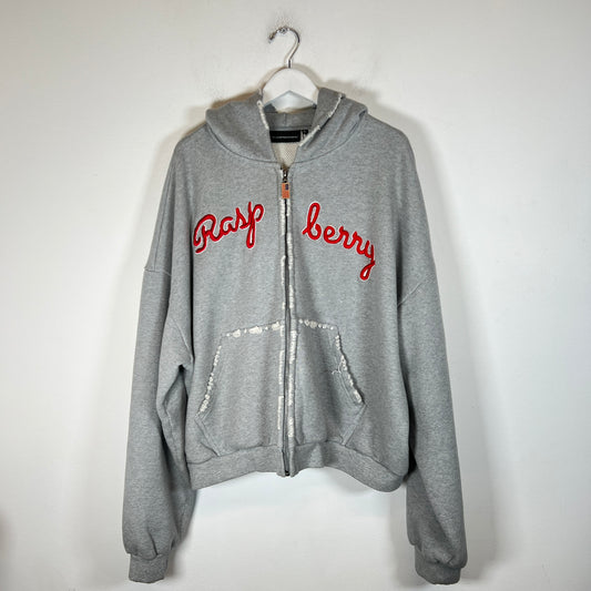 Gv Gallery Grey Raspberry Hills Script Logo Zip-Up Hoodie Size XL