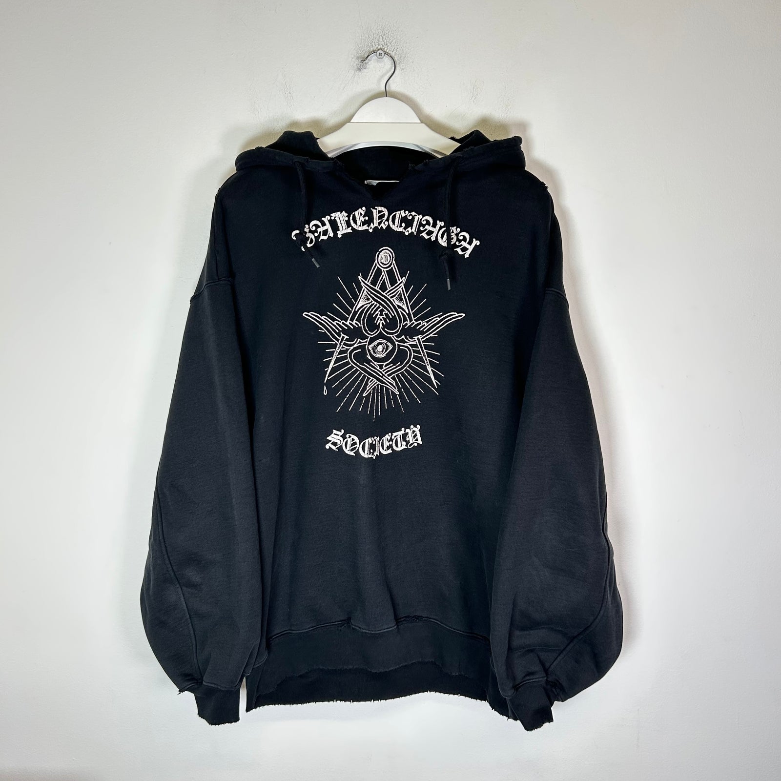 Balenciaga Black 'Free Your Mind' Distressed Hoodie Size S