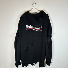 Balenciaga Black Campaign Destroyed Layered Knit Hoodie Size L