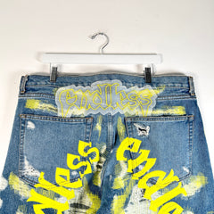 Endless Denim Distressed Scar Stitch Yellow Embroidery Jeans Size 40