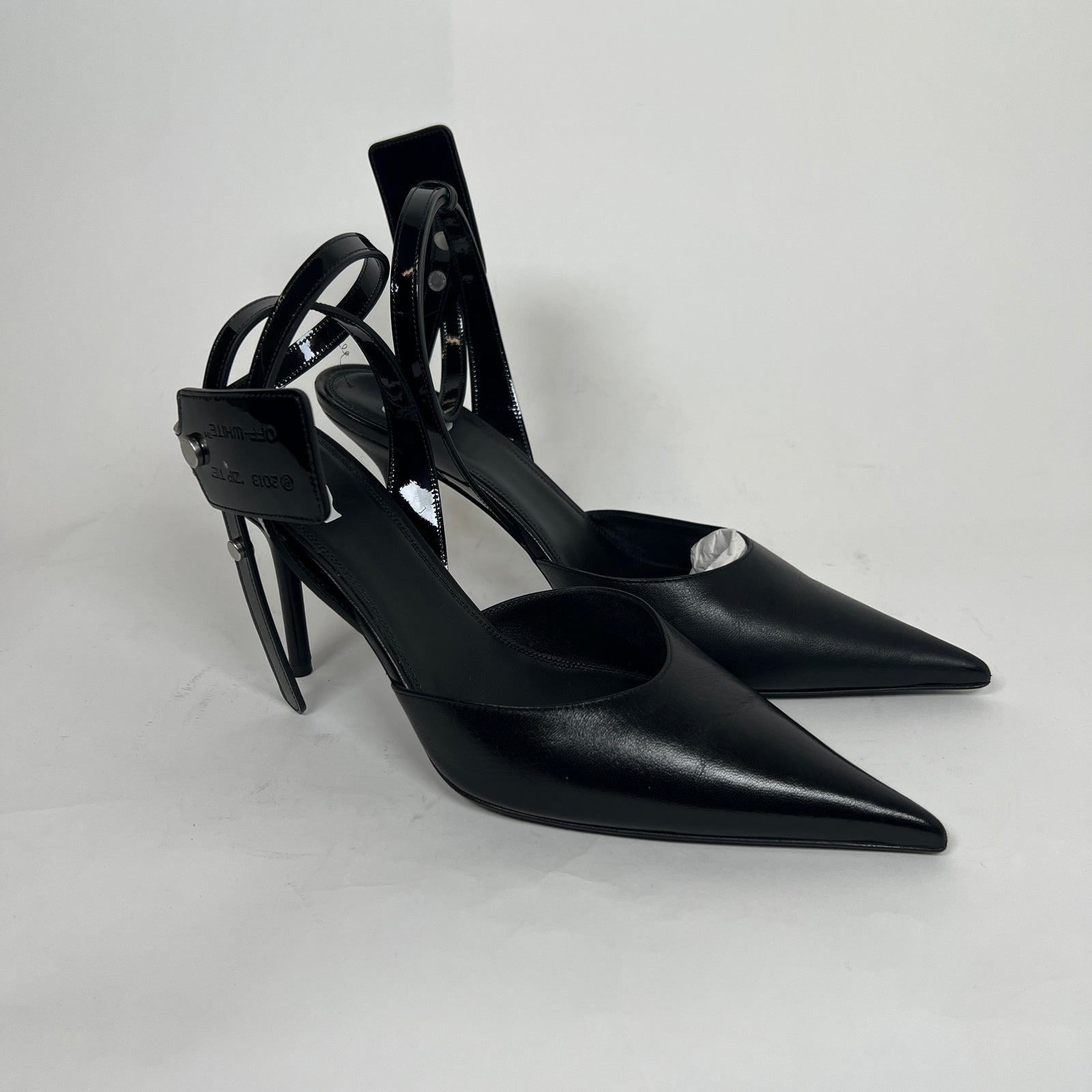 Off-White Black Leather Slingback Heels 38