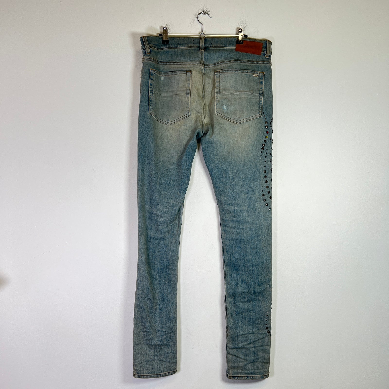 Amiri Light Indigo Floral Studded Denim Jeans