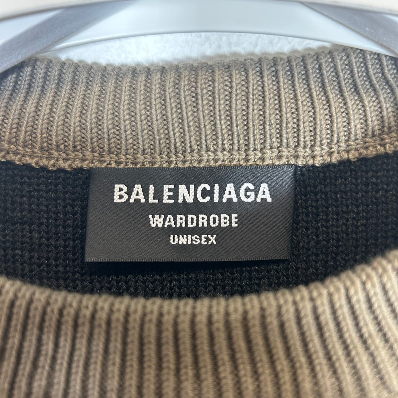 Balenciaga Brown Intarsia All Over Logo Knit Sweater Size L