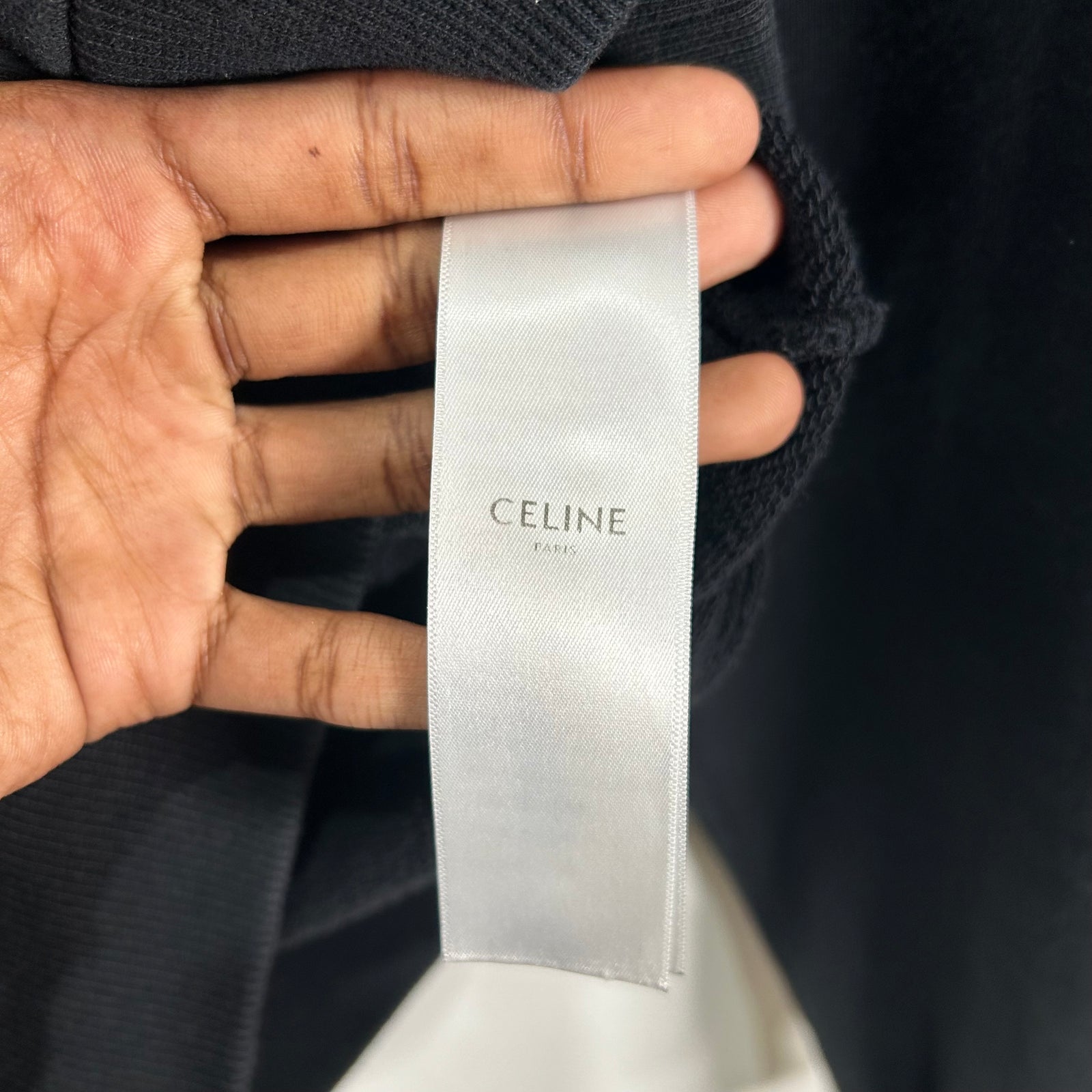 Celine Spellout Logo Black Hoodie Size M