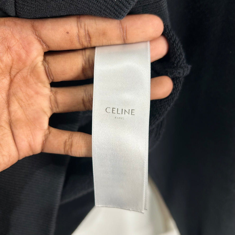 Celine Spellout Logo Black Hoodie Size M