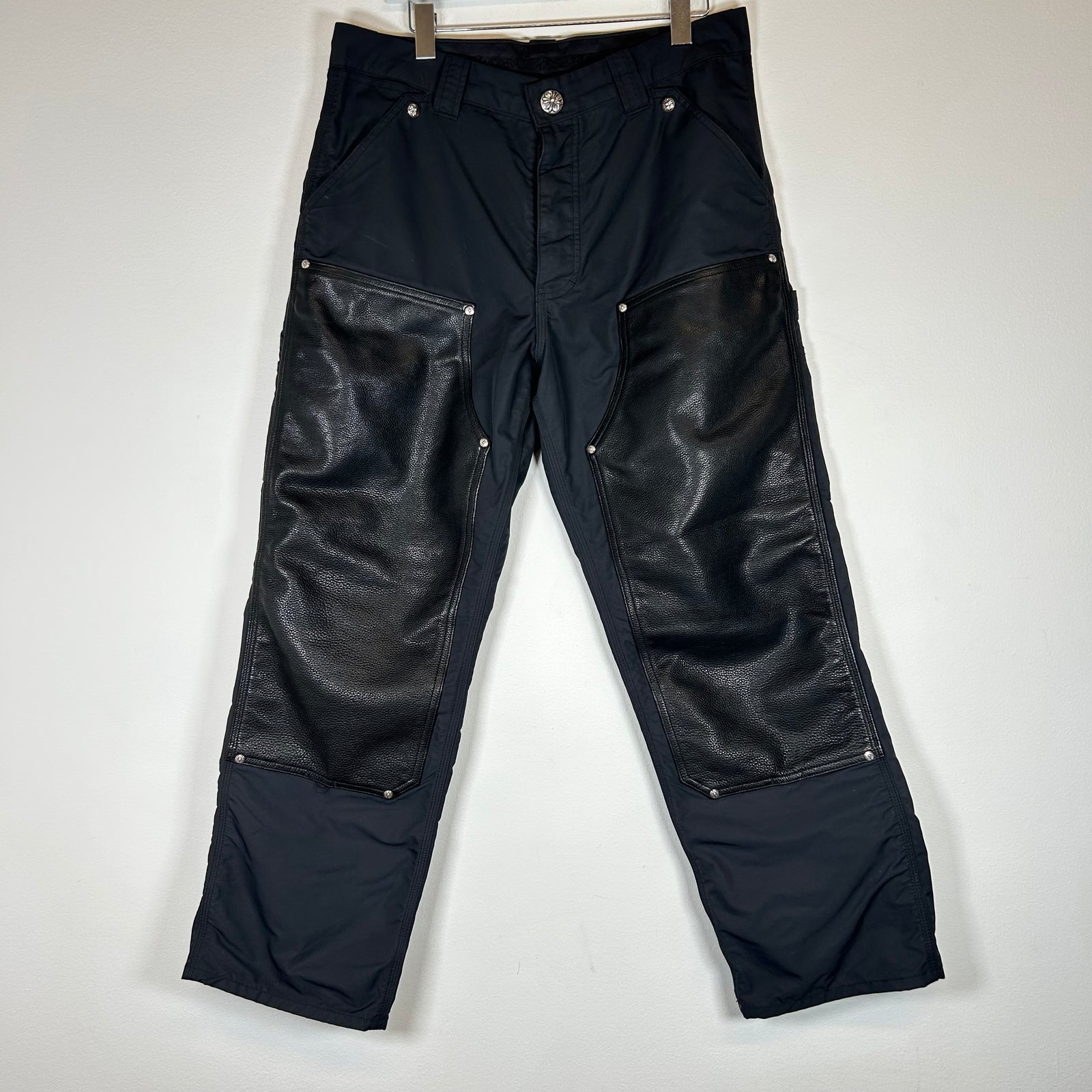 Chrome Hearts Black Nylon/Leather Double Knee Carpenter Pants Size 33