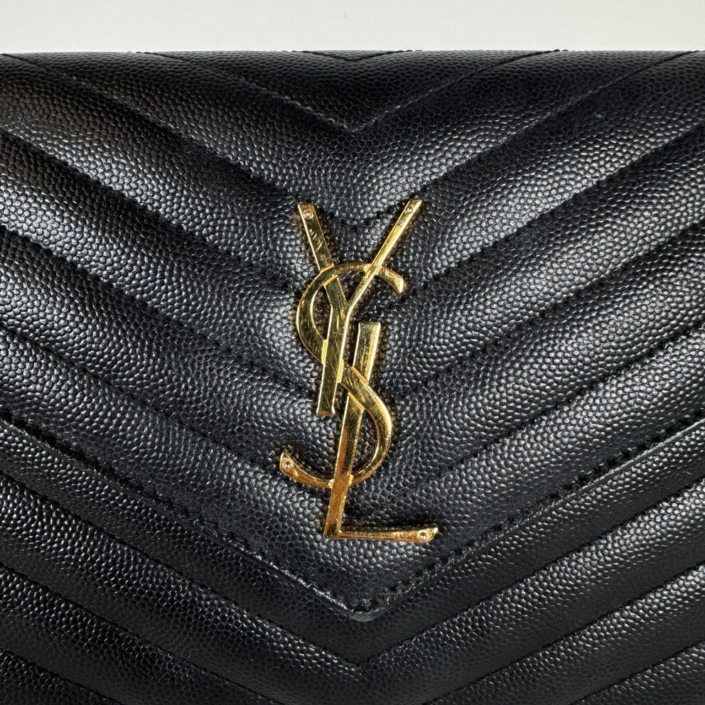 Saint Laurent Black Quilted Envelope Wallet Chain