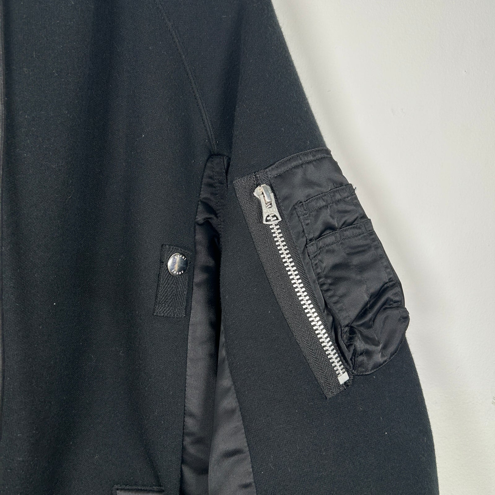 Sacai Black Hybrid Zipper Hoodie Size L