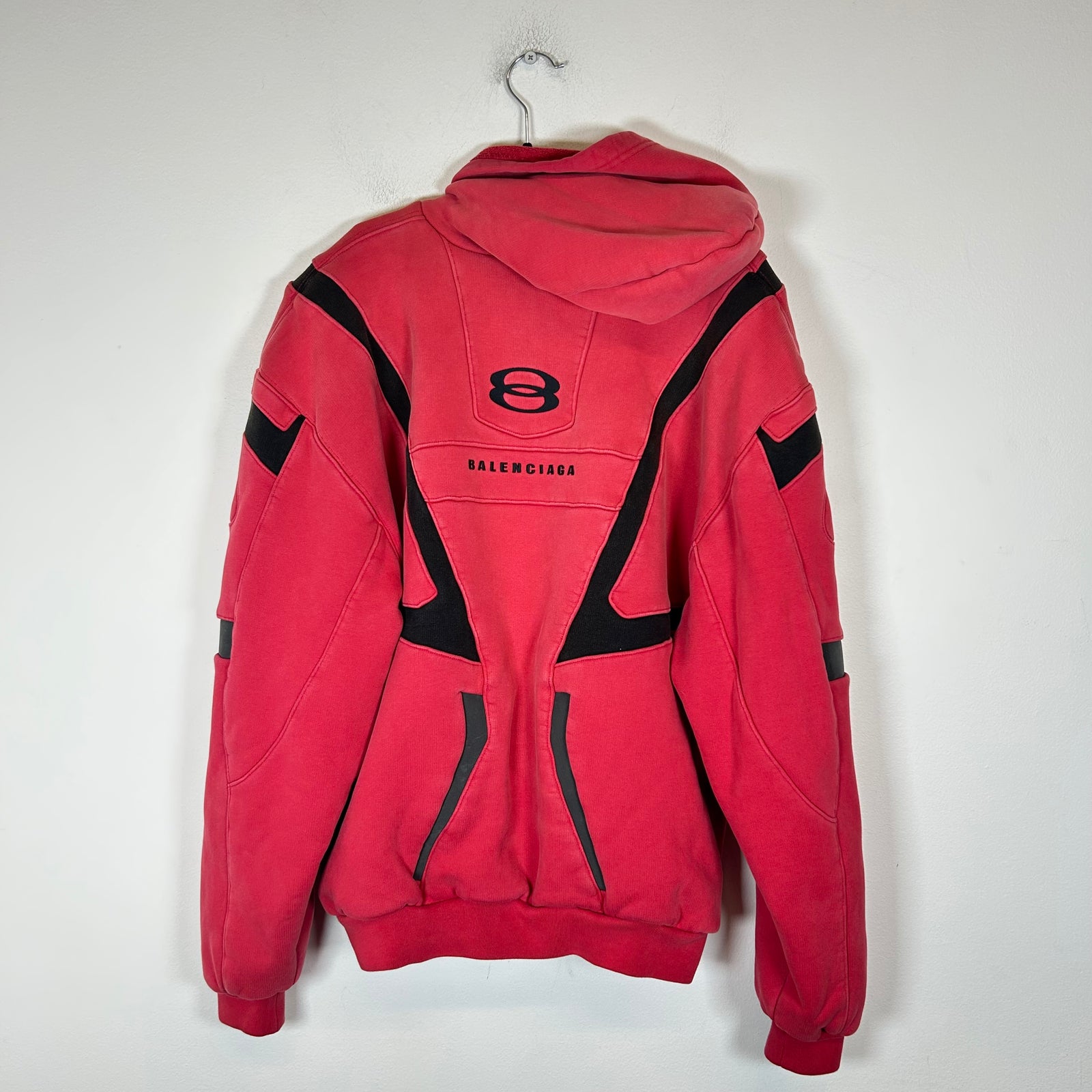 Balenciaga Red Unity Sports Icon Biker Panelled Zip-Up Hoodie Size 1