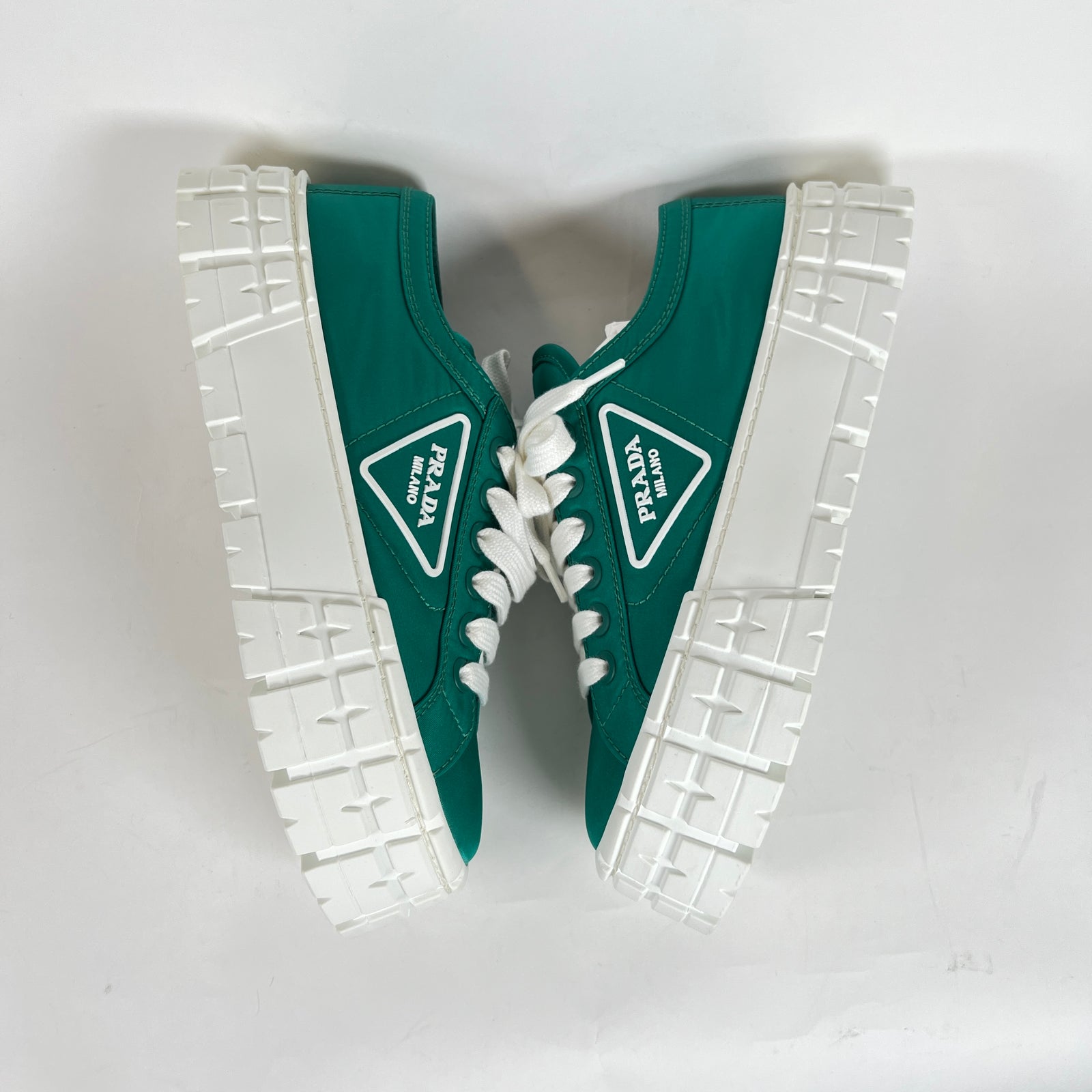 Prada Double Wheel Green Re-Nylon Sneakers Size 38.5