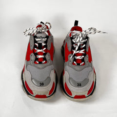Balenciaga Grey/Red Triple S Sneakers Size 38