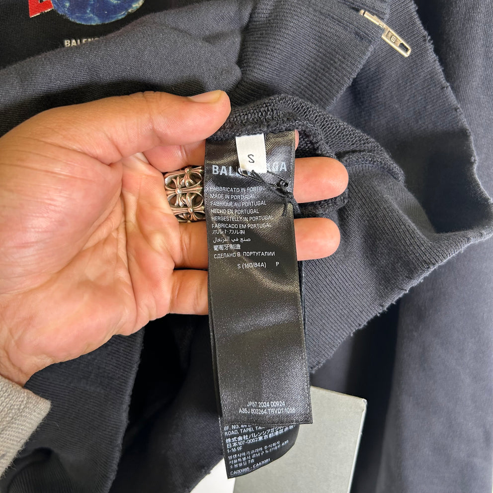 Balenciaga Planet Earth Distressed Zip-Up Hoodie
