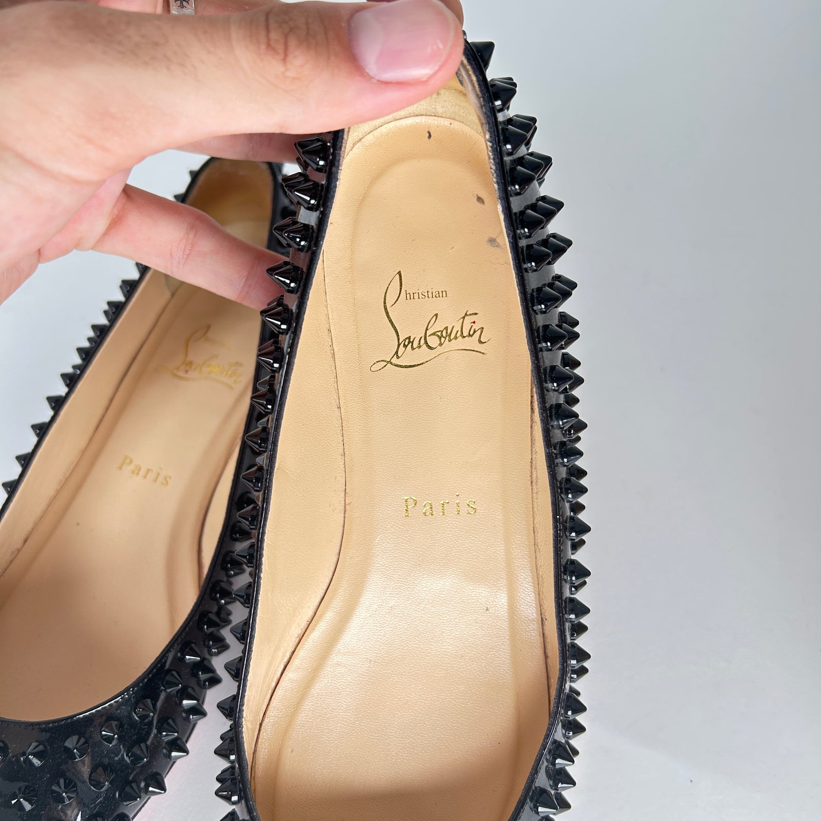 Christian Louboutin Black Patent Studded Flats Size 38