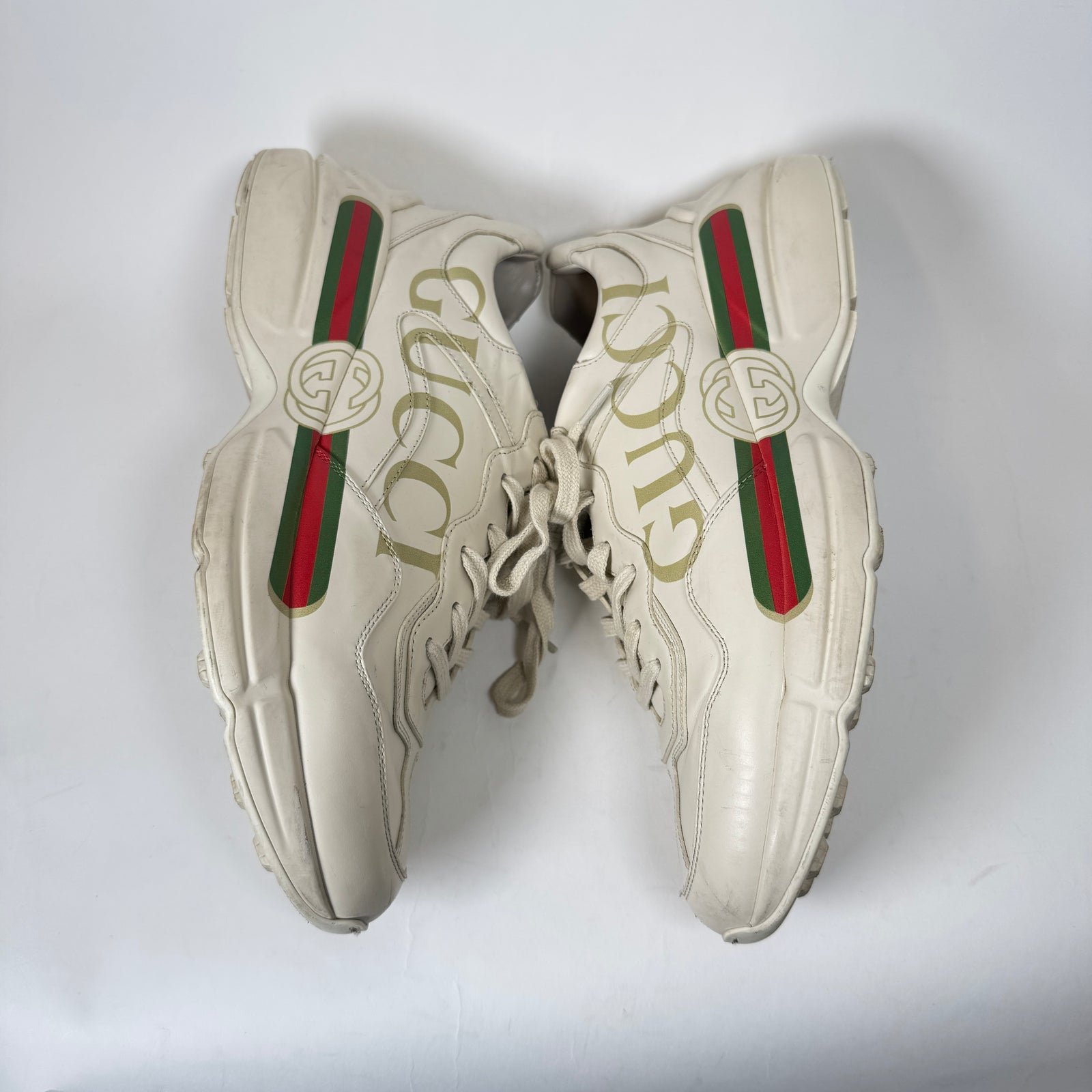 Gucci Beige Logo Rhyton Sneaker Size GG 9.5