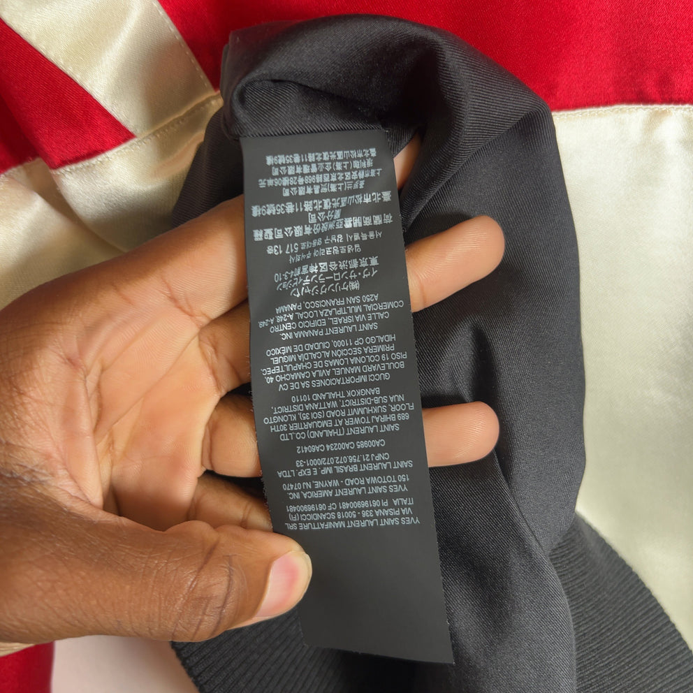 Saint Laurent Tricolor Satin Teddy Bomber Jacket