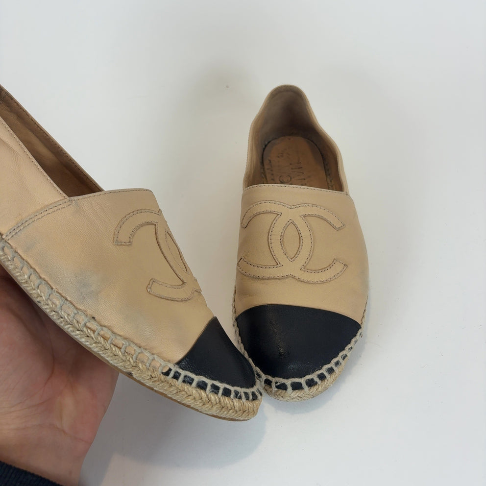 Chanel Leather Logo Espadrilles Flats