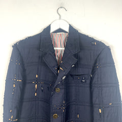 Thom Browne Tartan Check Embroidery Distressed Blazer