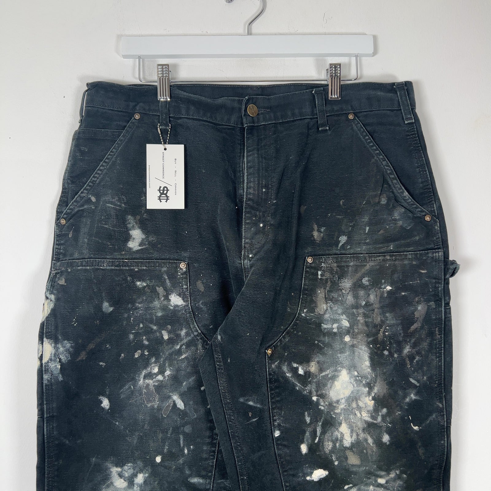 Carhartt White Paint Splatter Black 'Double Knee' Carpenter Pants