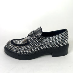 Prada Crystal Embellished Triangle Logo Loafers