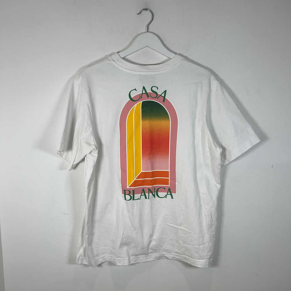 Casablanca Pink Outline Doorway Graphic White T-Shirt