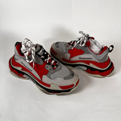 Balenciaga Grey/Red Triple S Sneakers Size 38