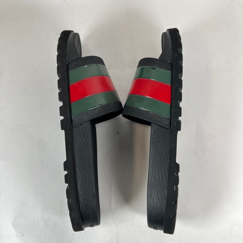 Gucci Black Web Rubber Sandals Size GG 12