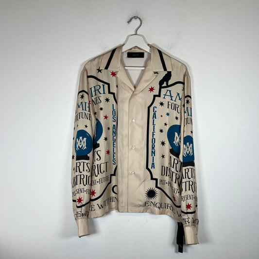 Amiri Beige Fortune Silk Long Sleeve Button-Up Shirt Size S