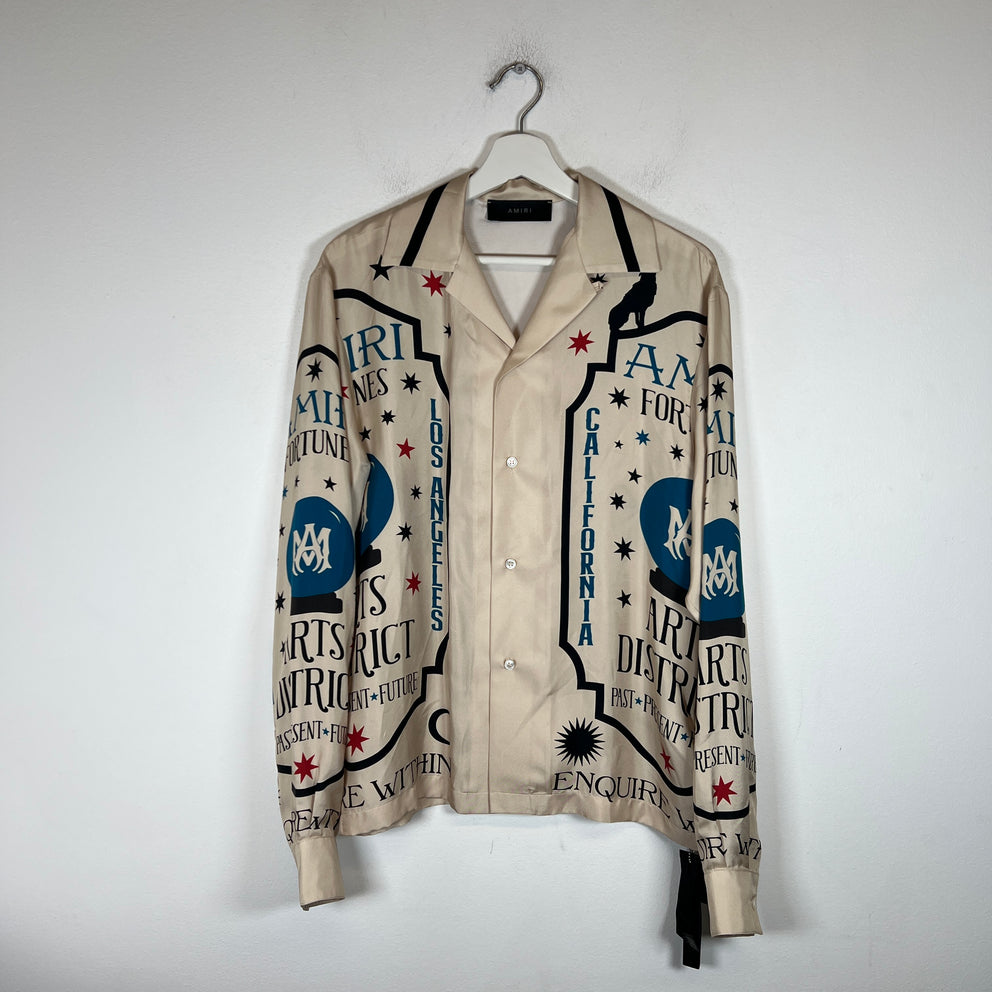 Amiri Beige Fortune Silk Long Sleeve Button-Up Shirt Size S