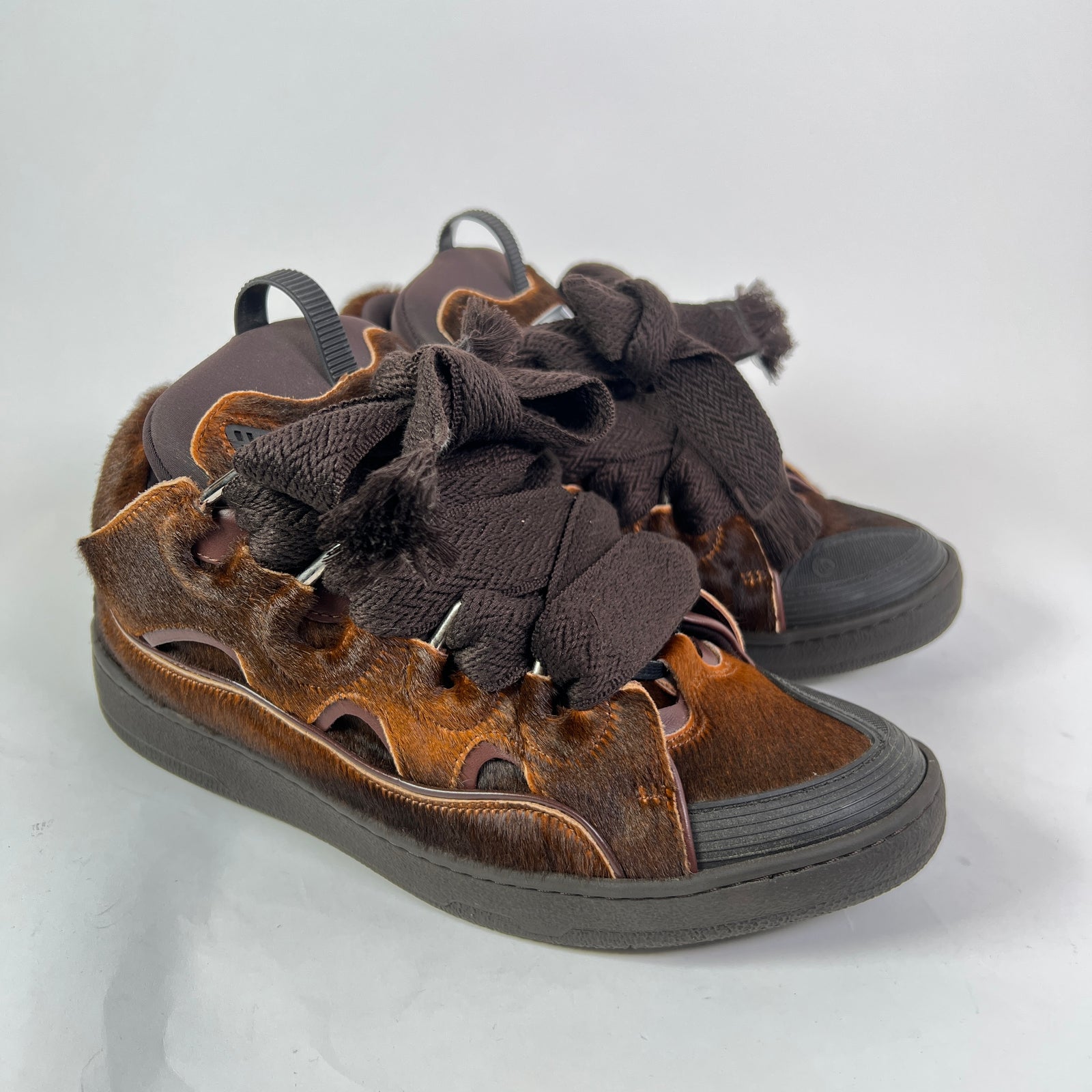 Lanvin Brown Ponyhair Curb Sneaker