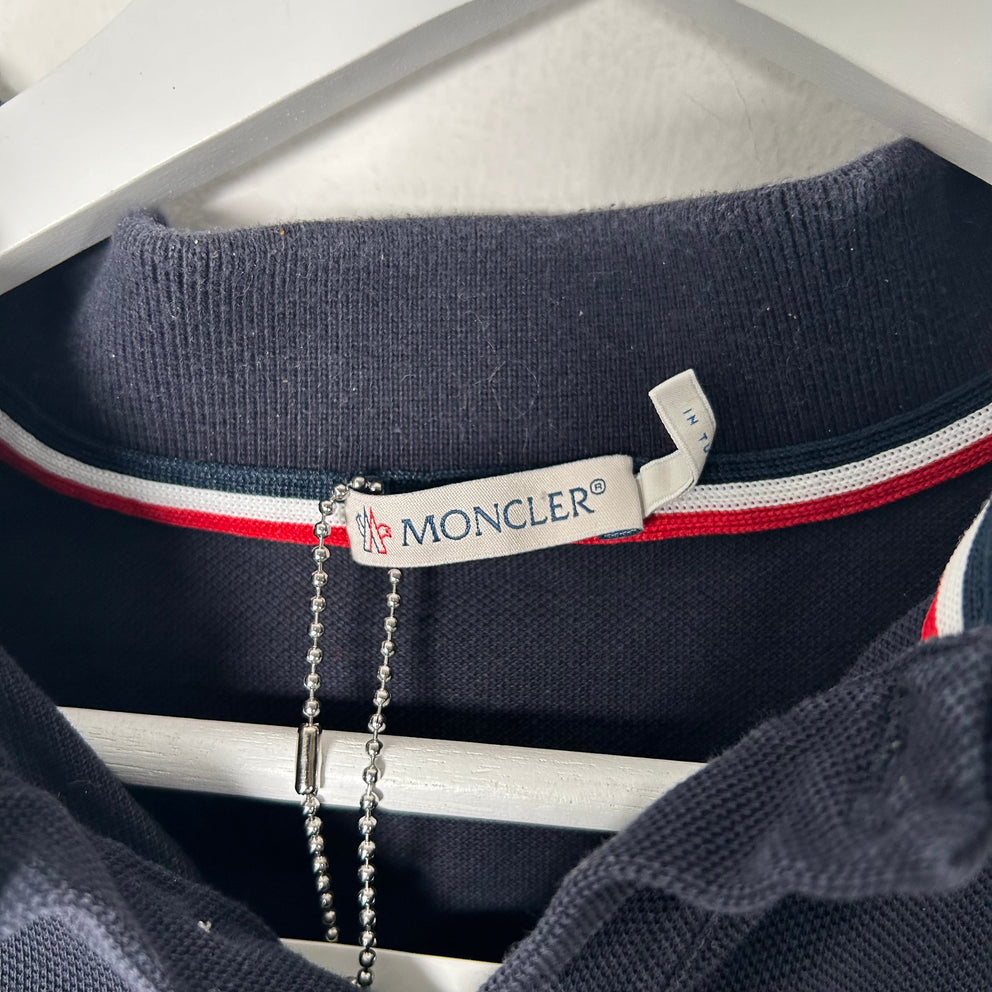 Moncler Navy Short Sleeve Collar T- Shirt Size M