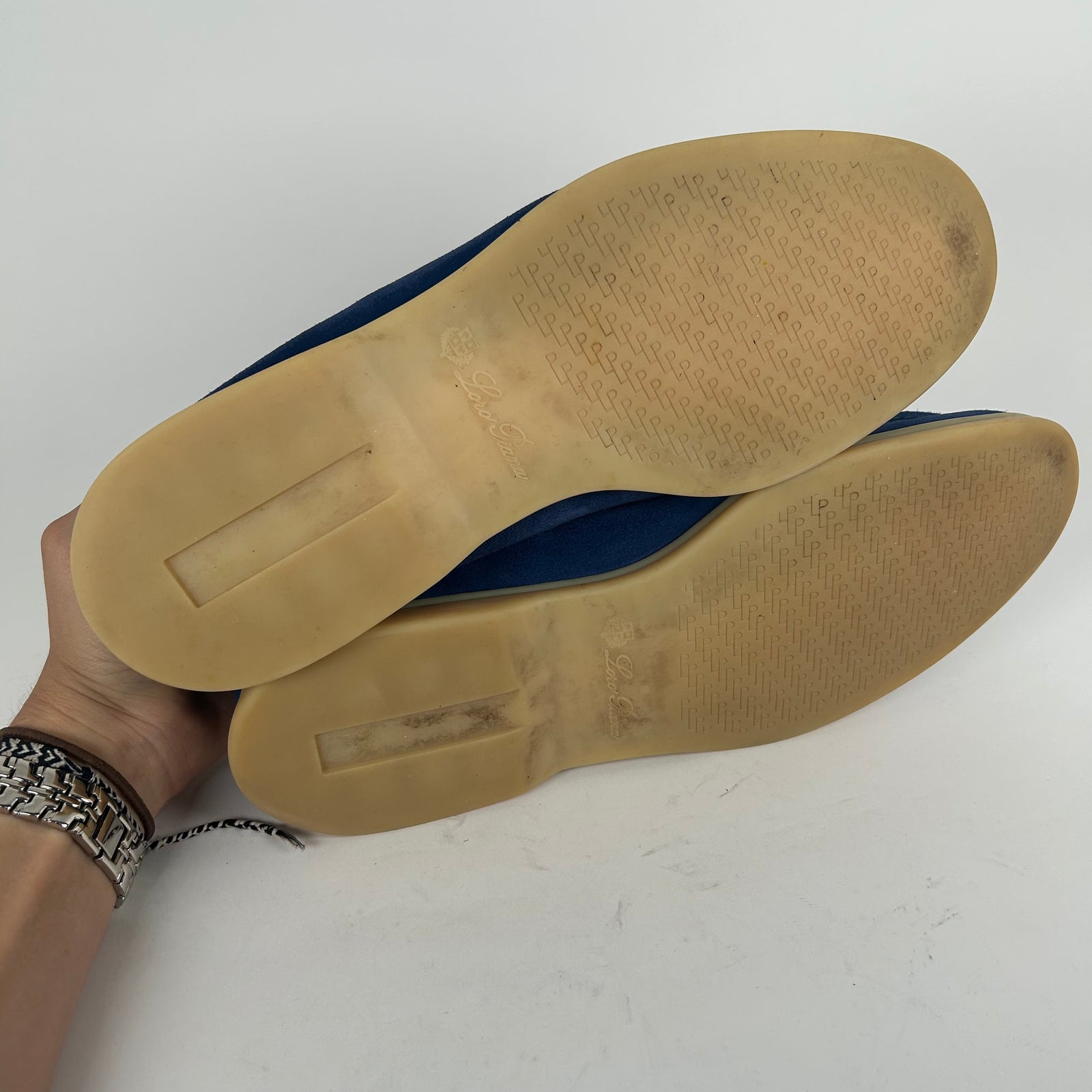 Loro Piana Blue Summer Walk Suede Loafers Size 46