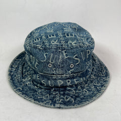 Supreme Warp Jacquard Logo Blue Denim Bucket Hat