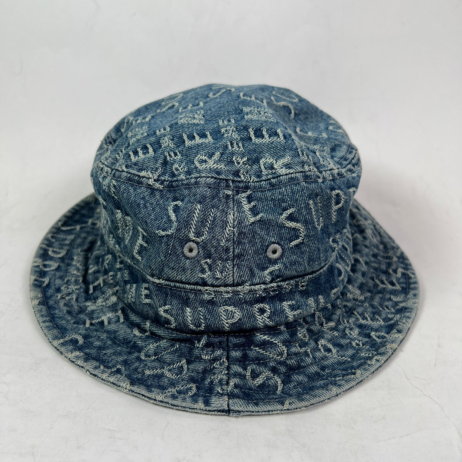 Supreme Warp Jacquard Logo Blue Denim Bucket Hat