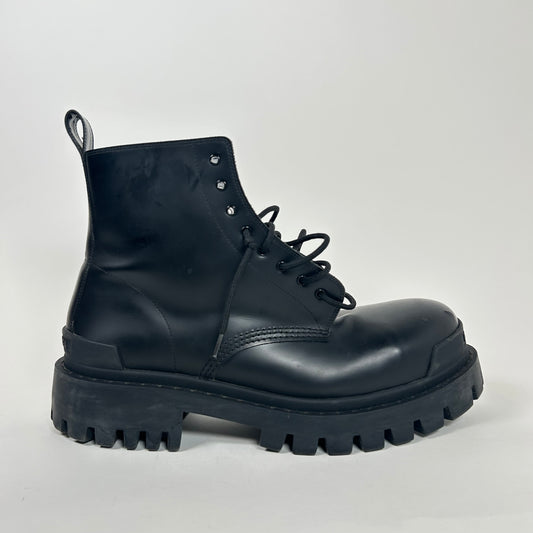 Balenciaga Black Leather Strike Boot Size 12