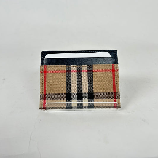 Burberry Sandon Beige Check Leather Card Holder