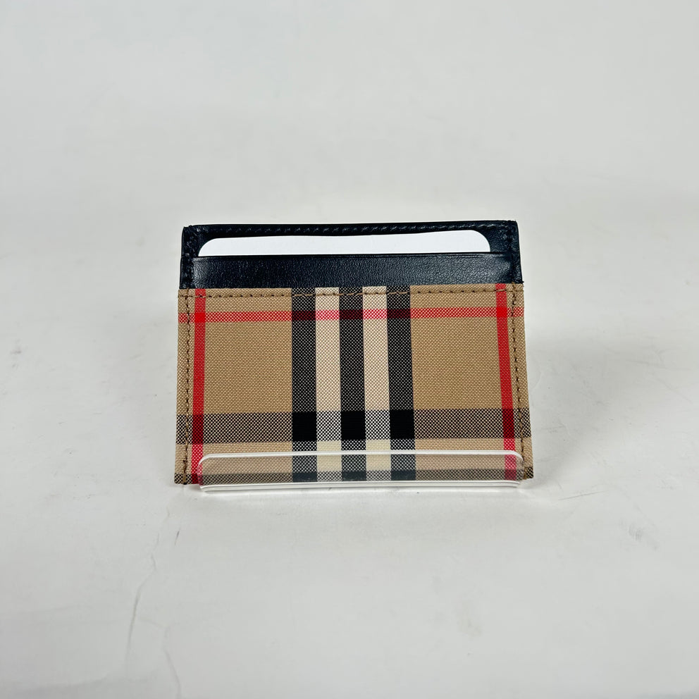 Burberry Sandon Beige Check Leather Card Holder
