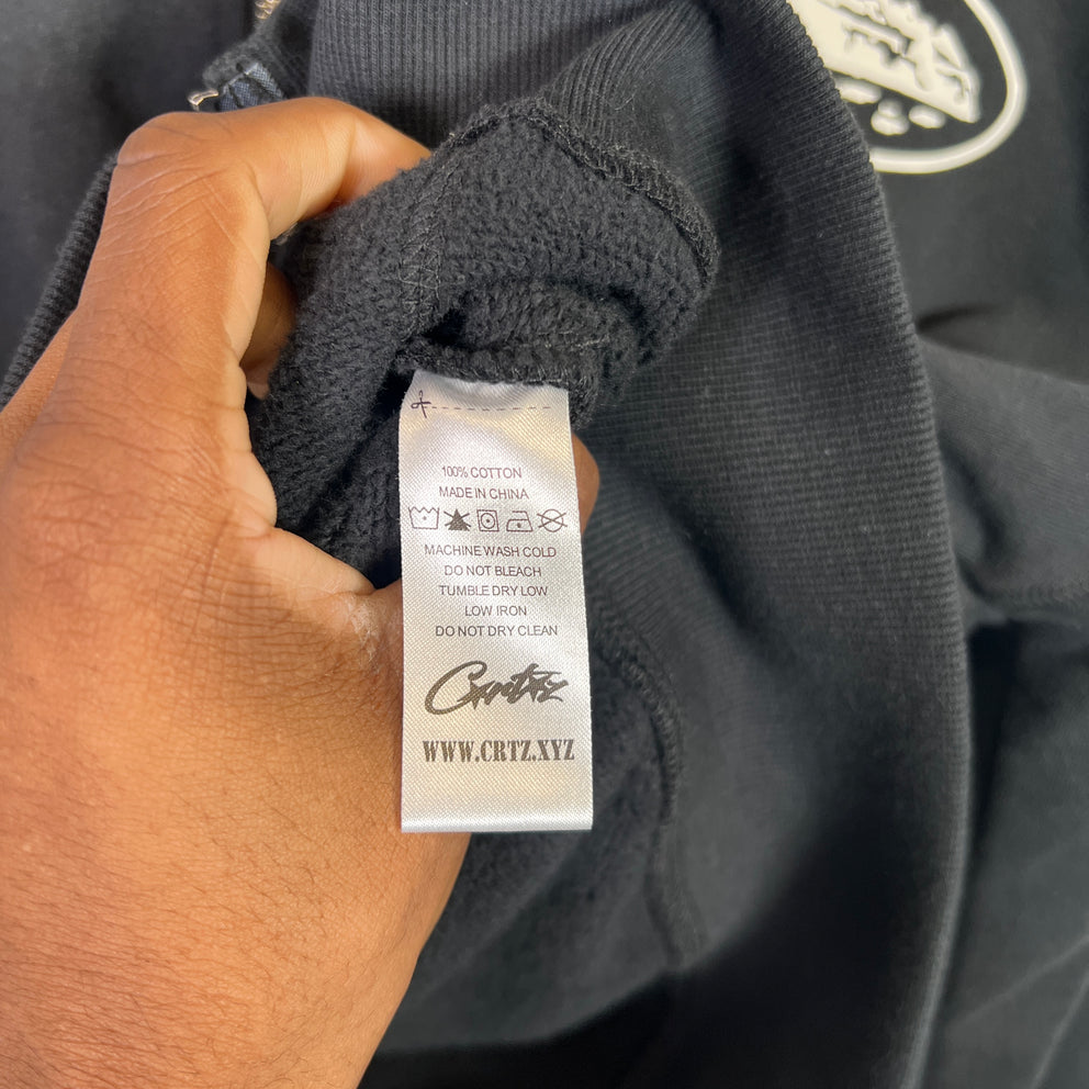 Corteiz Black Island Puff-Print Zip-Up Hoodie Size M
