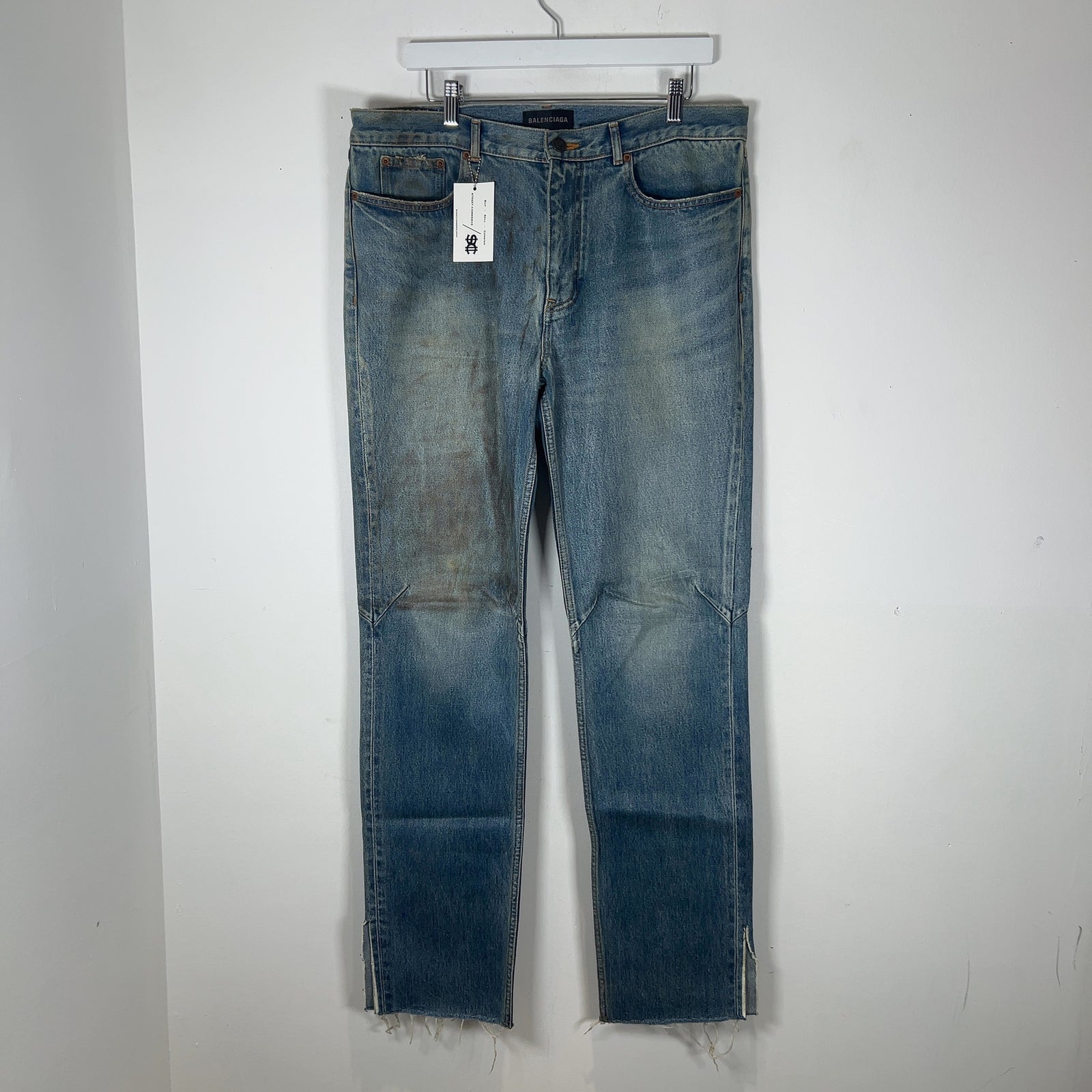 Balenciaga Waxed Distressed Denim Jeans