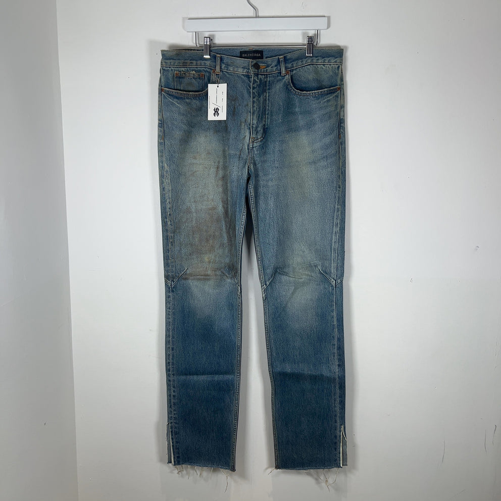 Balenciaga Waxed Distressed Denim Jeans
