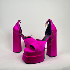 Versace Pink Satin Platform Heels Size 39.5