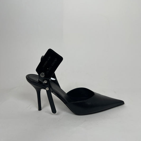 Off-White Black Leather Slingback Heels 38