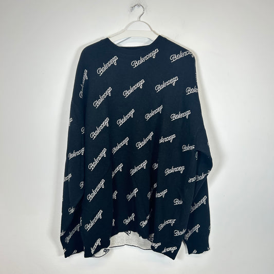 Balenciaga Black Wool Script Logo Sweater Size XXL