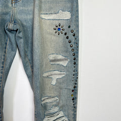 Amiri Light Indigo Floral Studded Denim Jeans