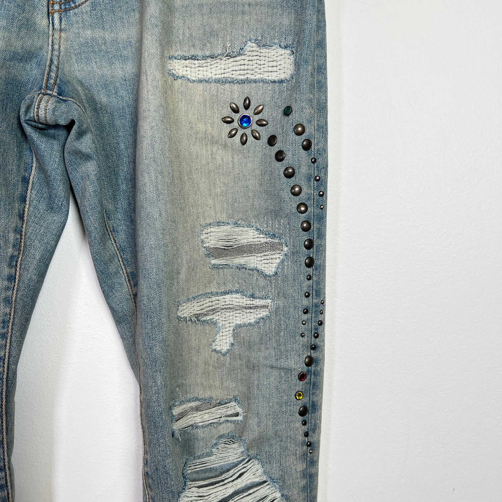 Amiri Light Indigo Floral Studded Denim Jeans