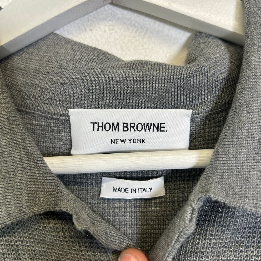 Thom Browne Grey 4 Bar Knit Polo Size 2