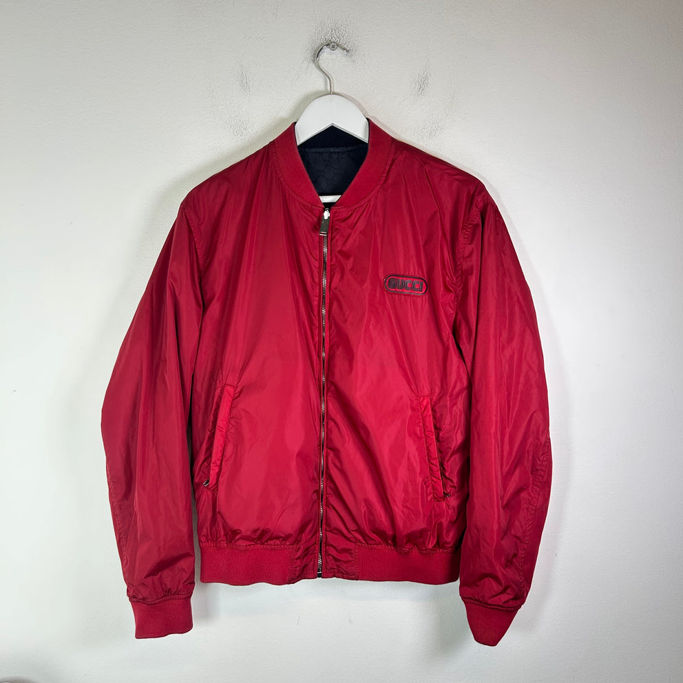 Gucci Navy/Red GG Reversible Bomber Jacket Size 46