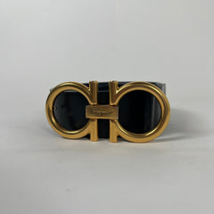 Ferragamo Black/Gold Logo Belt Size 105