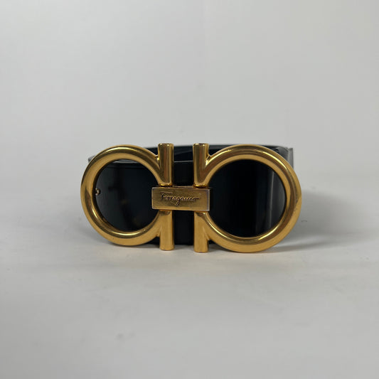 Ferragamo Black/Gold Logo Belt Size 105