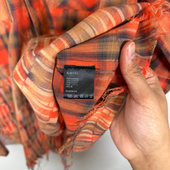 Amiri Orange Bleached Distressed Logo Flannel Shirt Size L