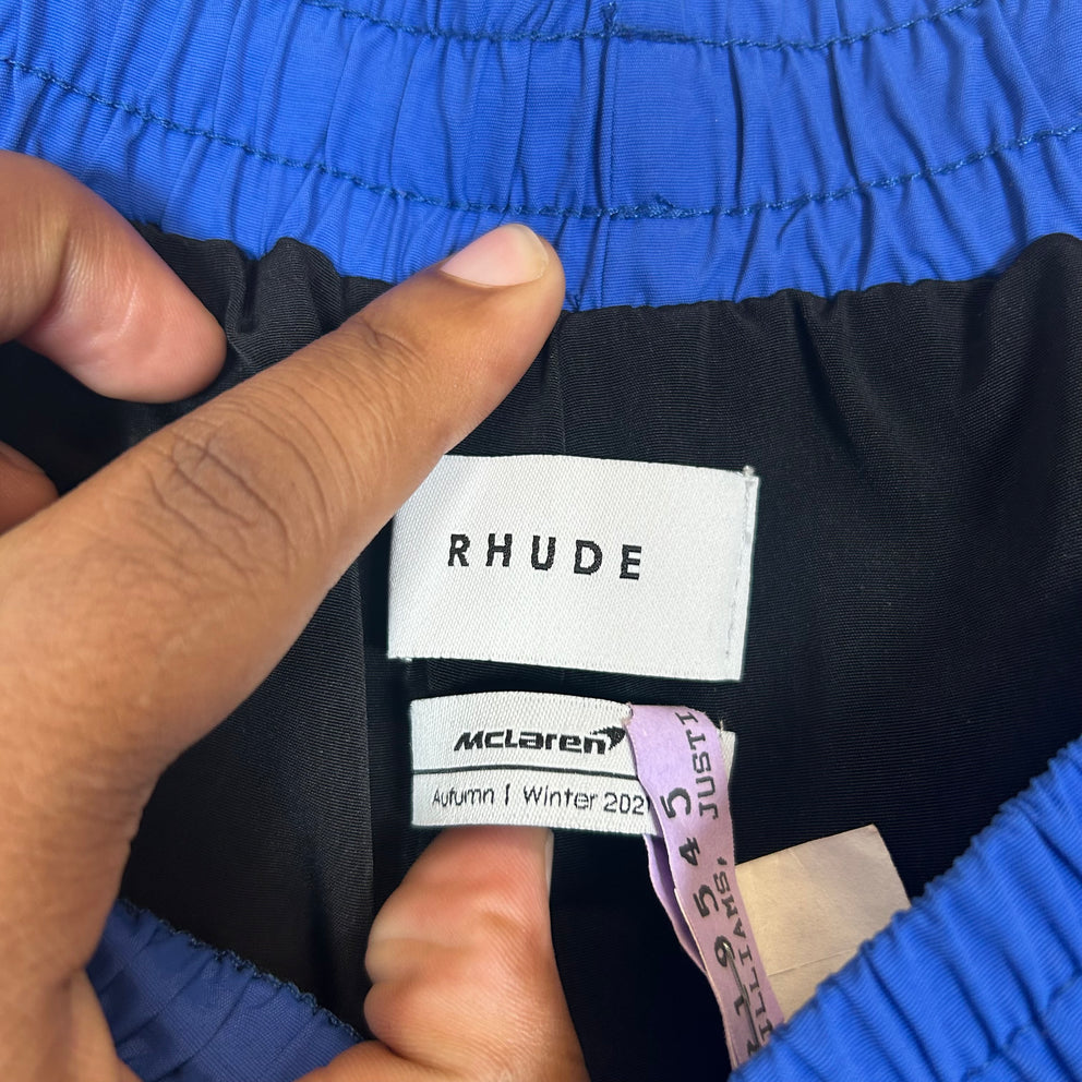 Rhude Blue Logo Nylon Shorts Size XXL